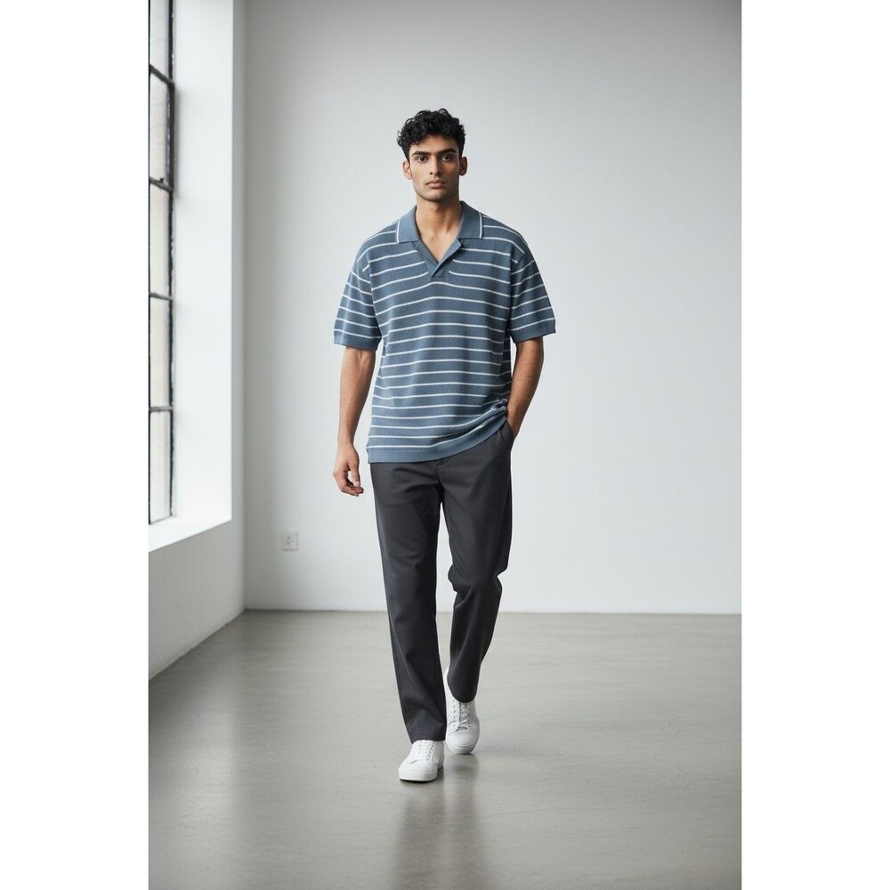 Banana Republic Blue White Striped Mesh Sweater Polo Size Large 100% Cotton